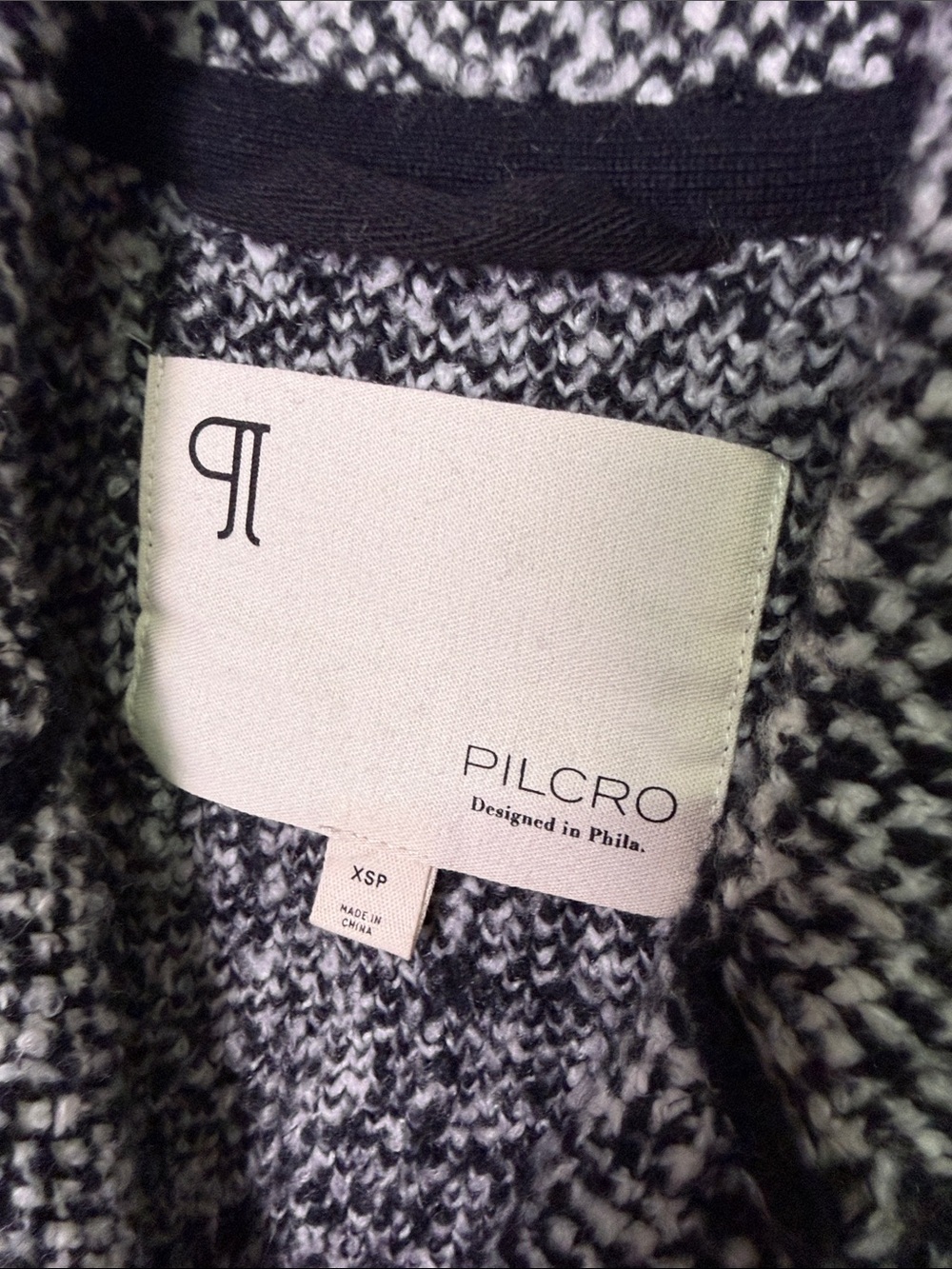 Anthropologie | Pilcro Mackinaw Knit Sweater Coat in Black White Plaid Check XSP - Picture 12 of 14